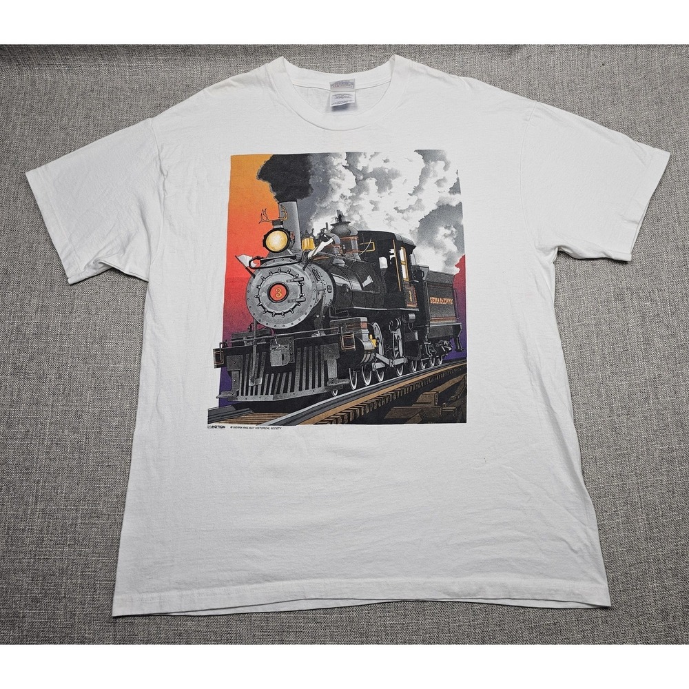 Vintage Sierra Railway Shirt Mens XL White Steam Train Graphic Railroad 90s Tee